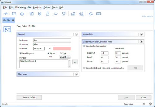 SiDiary - Diabetes Software - Diabetes profile
